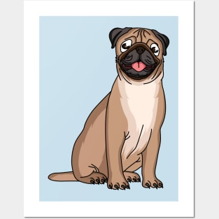 Funny happy pug dog cartoon illustration Posters and Art